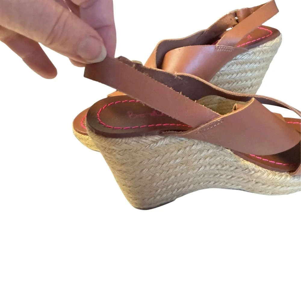 Boden Tan Leather Espadrille Wedge Sandals Slingback Brown Pink Stitch 40 9.5